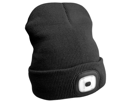 Czapka beanie z latarką czołową 180 lm, ładowana przez USB, uniwersalny rozmiar, bawełna/PE, czarna