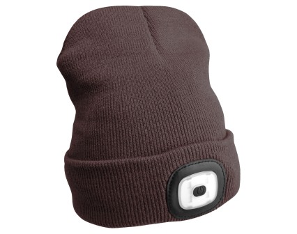 Czapka beanie z latarką czołową 180 lm, ładowana przez USB, uniwersalny rozmiar, bawełna/PE, brązowa