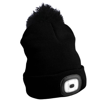 Czapka beanie z latarką czołową 180 lm, ładowana przez USB, uniwersalny rozmiar, bawełna/PE, czarna