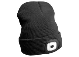 Czapka beanie z latarką czołową 180 lm, ładowana przez USB, uniwersalny rozmiar, bawełna/PE, czarna