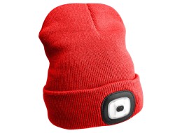 Czapka beanie z latarką czołową 180 lm, ładowana przez USB, uniwersalny rozmiar, bawełna/PE, czerwon