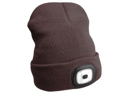 Czapka beanie z latarką czołową 180 lm, ładowana przez USB, uniwersalny rozmiar, bawełna/PE, brązowa