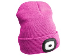 Czapka beanie z latarką czołową 180 lm, ładowana przez USB, uniwersalny rozmiar, bawełna/PE, różowa