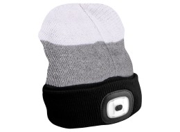 Czapka beanie z latarką czołową 180 lm, ładowana przez USB, uniwersalny rozmiar, bawełna/PE, czarno-