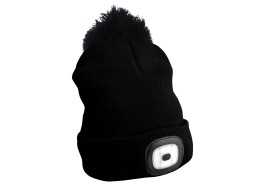 Czapka beanie z latarką czołową 180 lm, ładowana przez USB, uniwersalny rozmiar, bawełna/PE, czarna