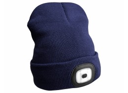 Czapka beanie z latarką czołową 180 lm, ładowana przez USB, uniwersalny rozmiar, bawełna/PE, niebies